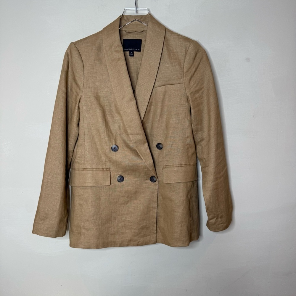 BANANA REPUBLIC ICED LATTE 100% LINEN BLAZER size 4 - Picture 2 of 12